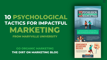 green background with screenshot of infographic on psychological tactics for impactful marketing